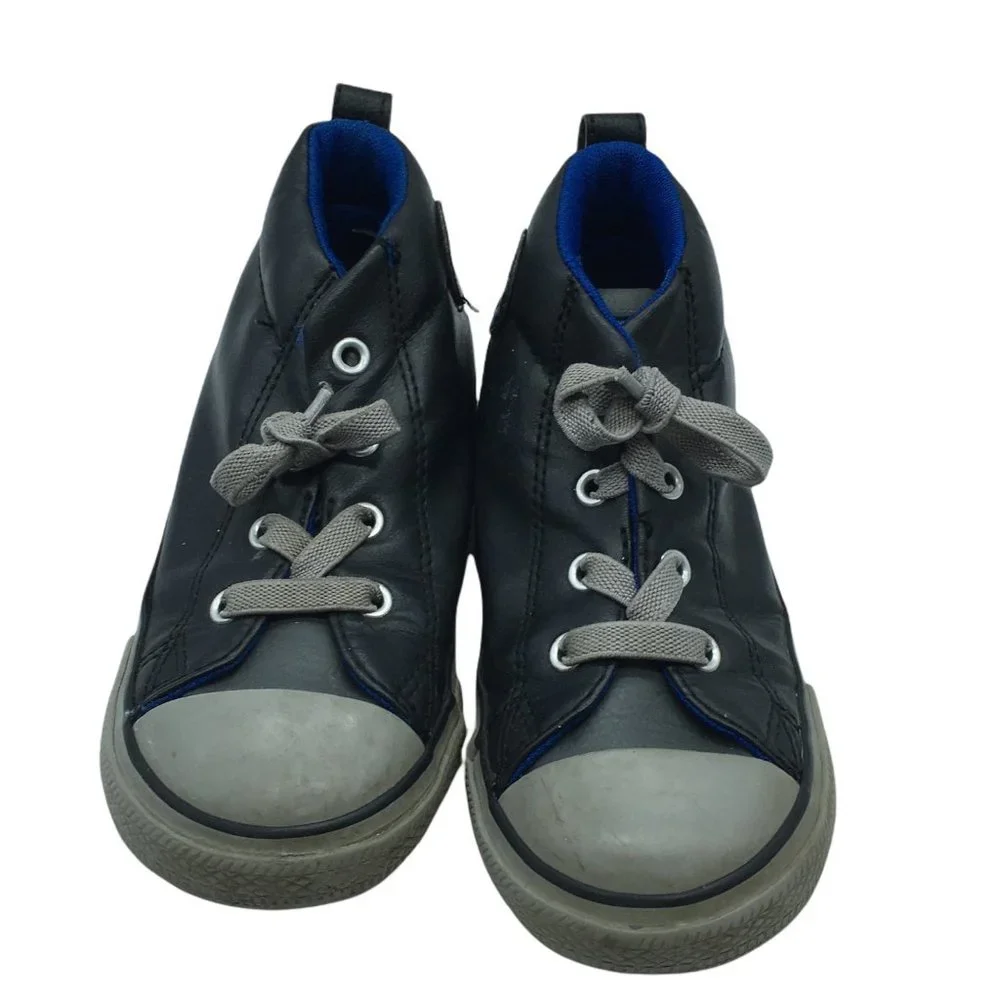 Converse All Star sneakers Mid Top Elastic Laces Kids Size 10 Black Faux Leather